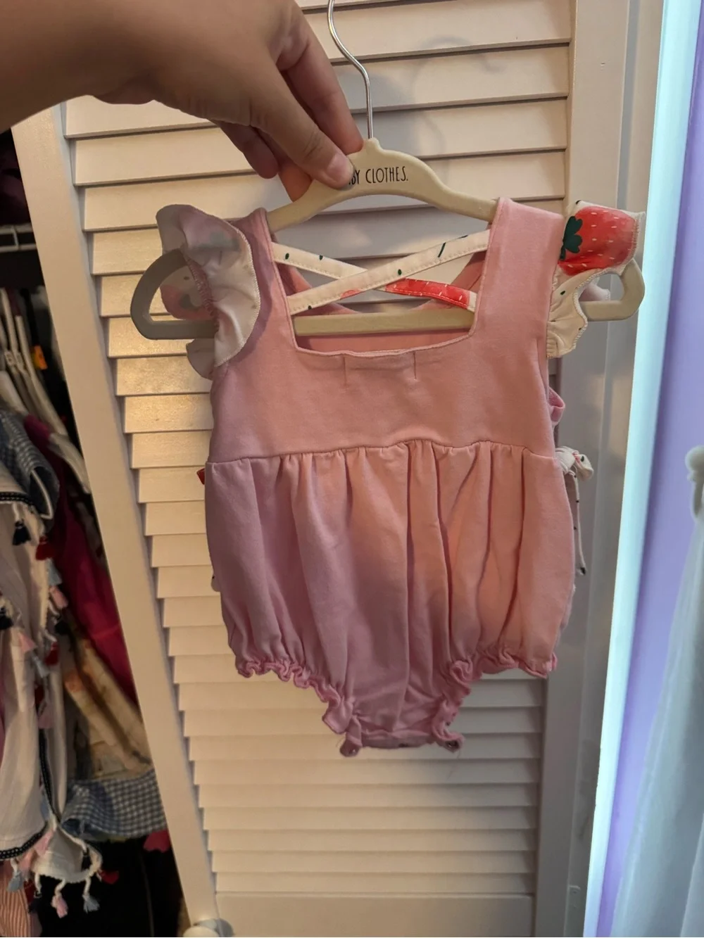 Pink Strawberry Appliqué Baby One-Piece Romper